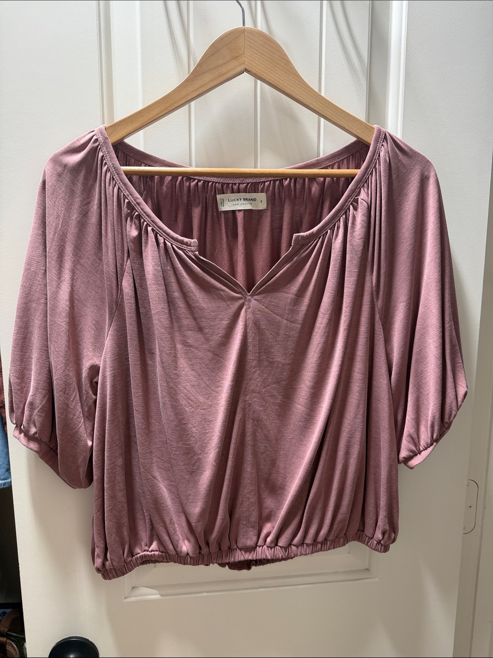 Lucky Brand Dusty Rose Elastic Hem V-Neck Blouson Top